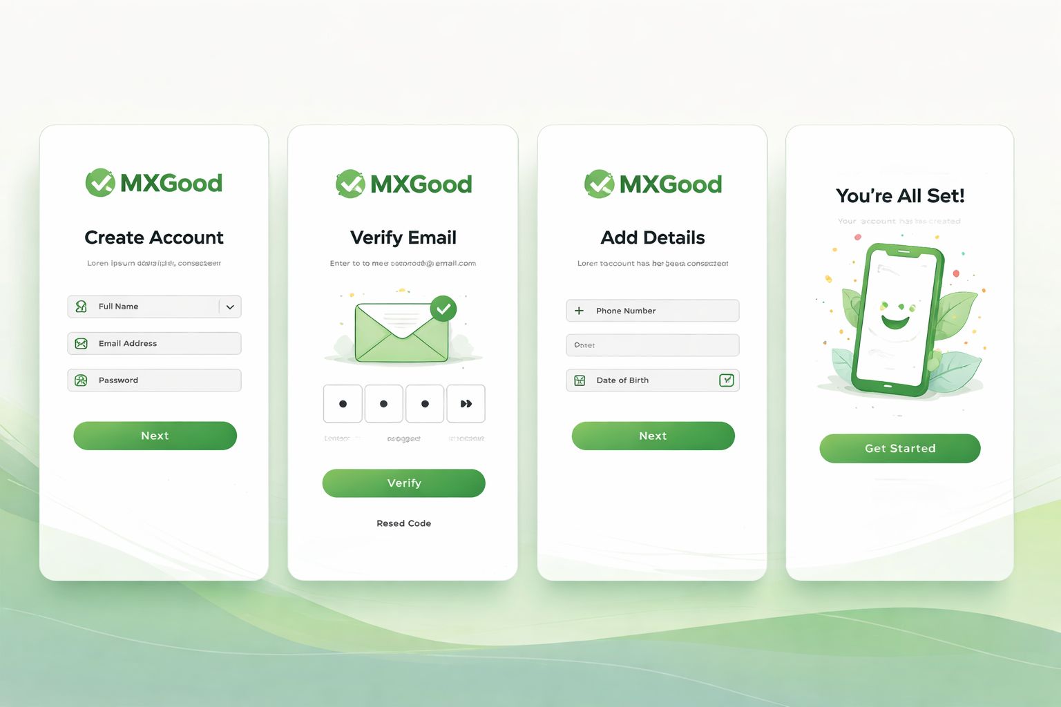 Proceso de creación y verificación de cuenta de usuario MXGood