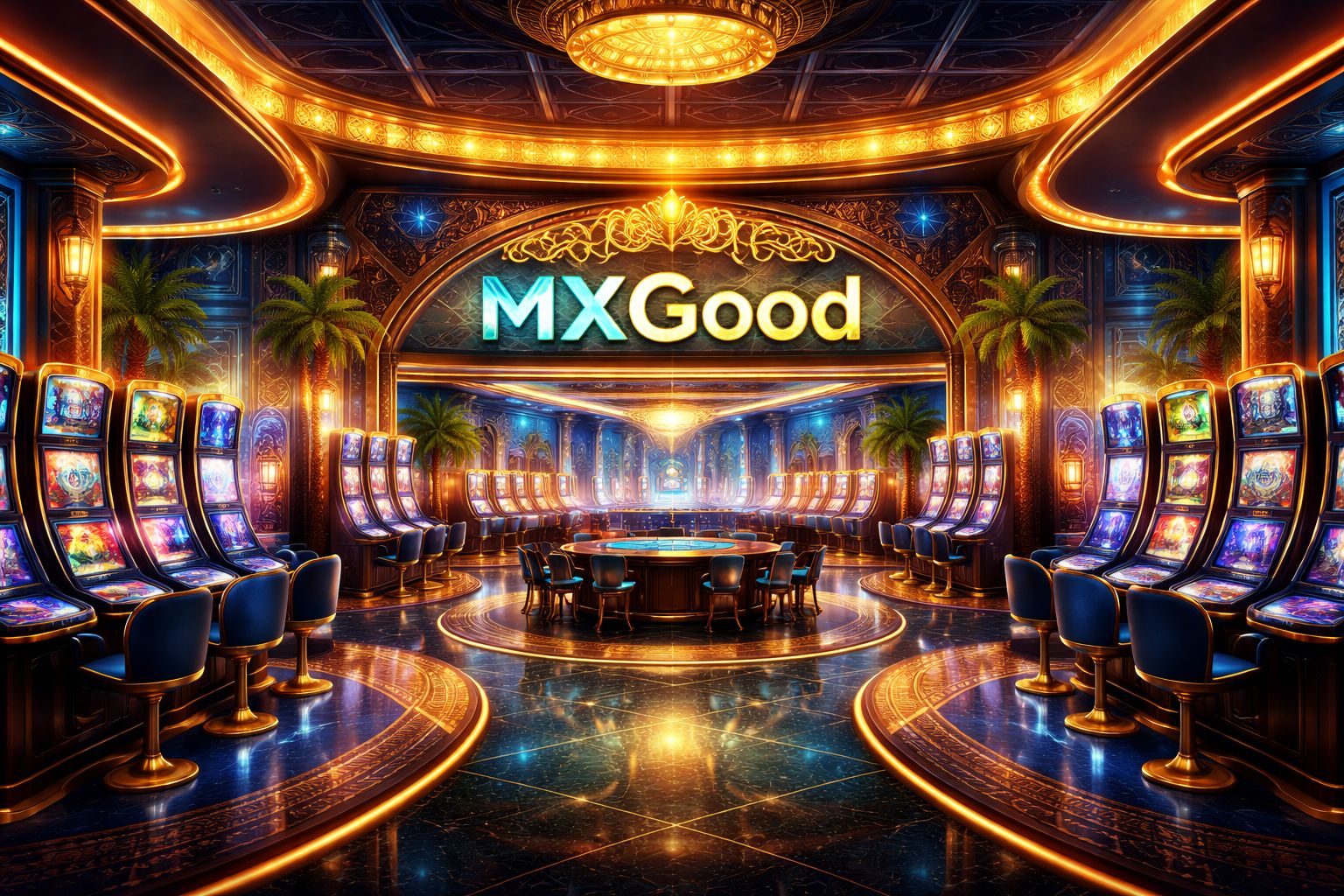 Lobby principal de MXGood Casino con mesas en vivo y categorías de tragamonedas