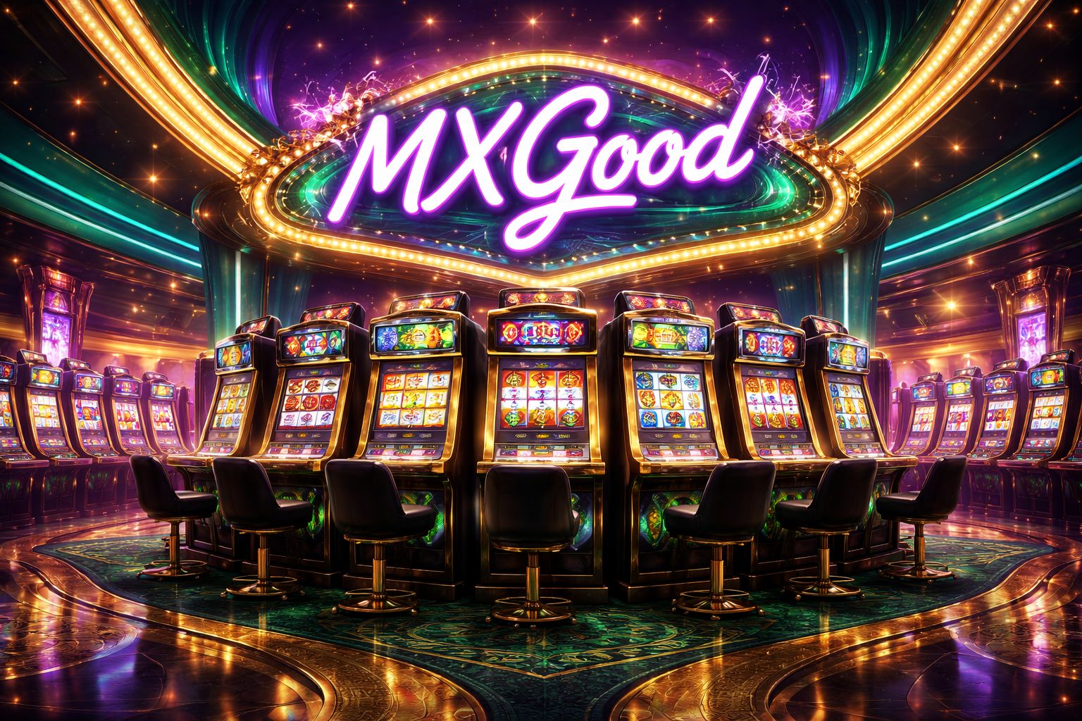 Vestíbulo de tragamonedas MXGood con carretes coloridos e interfaz de casino